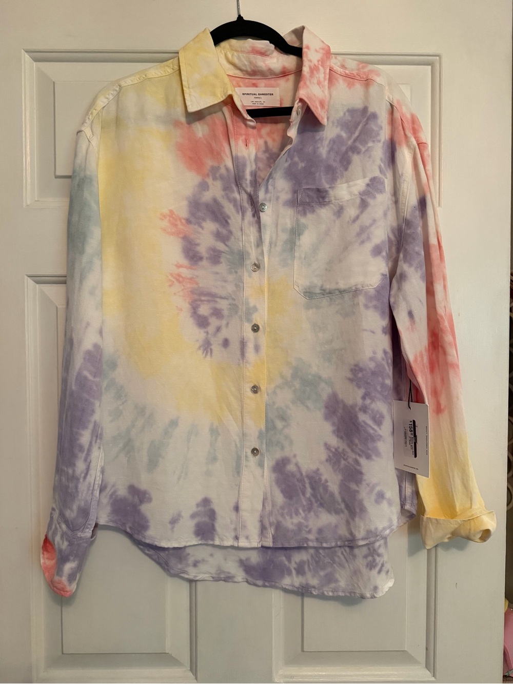 Spiritual Gangster Pastel Tie-Dye Button-Down Shirt - Purple, Yellow, Pink